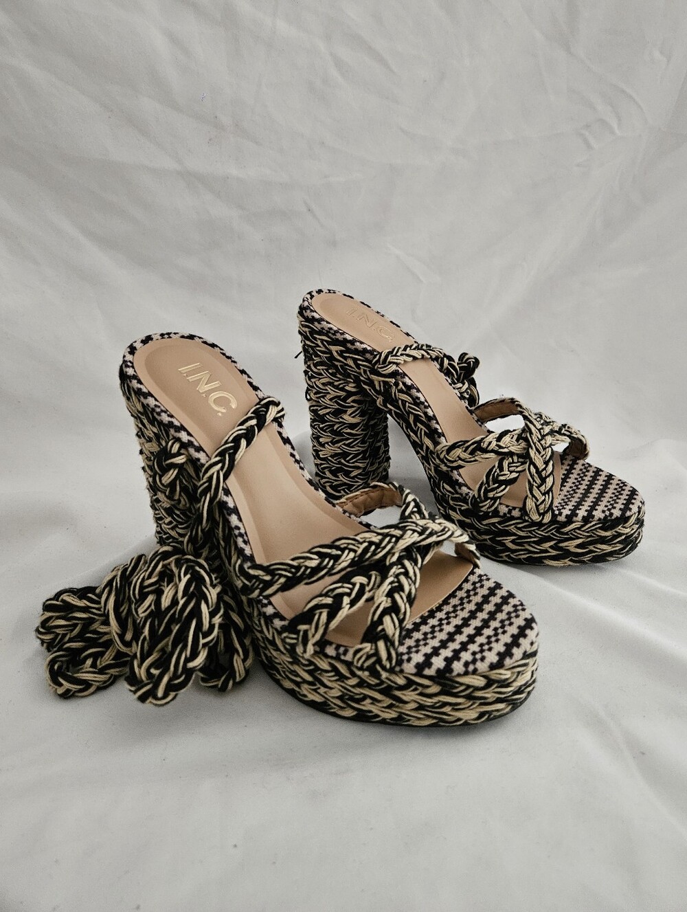 INC International Concepts Black and Cream Braided Platform Sandals